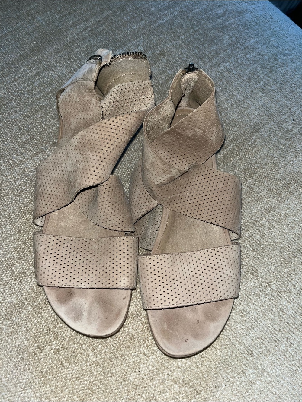 Eileen Fisher Soft Taupe Perforated Crisscross Sandals